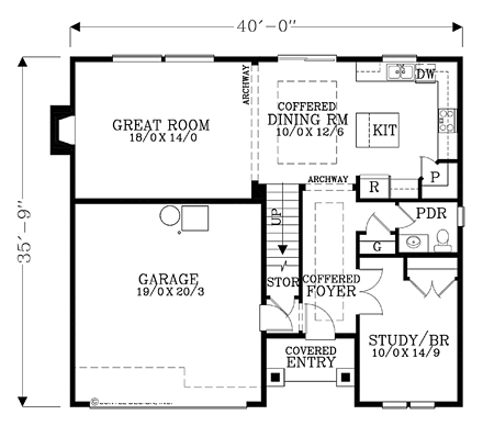 Cottage, Country, Craftsman House Plan 44618 with 4 Beds, 3 Baths, 2 Car Garage First Level Plan