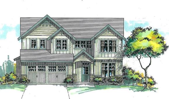 Cottage, Country, Craftsman House Plan 44618 with 4 Beds, 3 Baths, 2 Car Garage Elevation