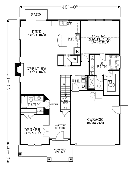 Craftsman, Traditional House Plan 44635 with 4 Beds, 3 Baths, 2 Car Garage First Level Plan