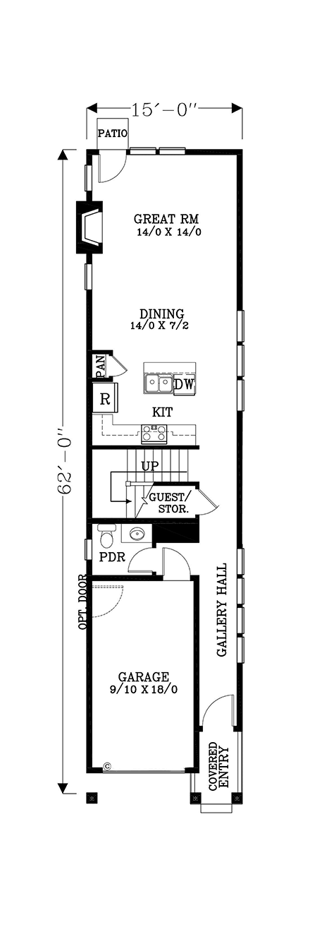 Cottage, Craftsman House Plan 44636 with 3 Beds, 3 Baths, 1 Car Garage First Level Plan