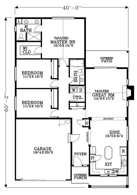 Craftsman, Ranch, Traditional House Plan 44643 with 3 Beds, 2 Baths, 2 Car Garage First Level Plan