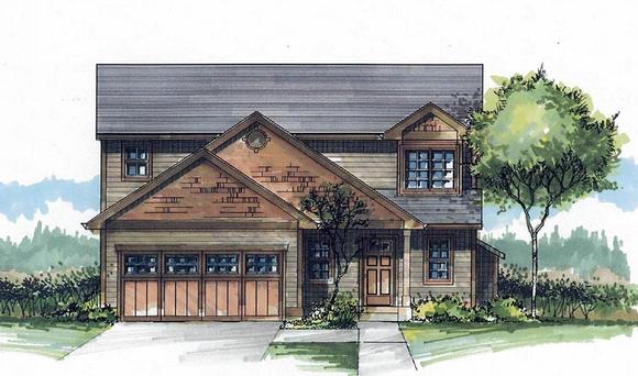 Craftsman, Traditional House Plan 44646 with 3 Beds, 3 Baths, 2 Car Garage Elevation