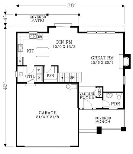 Craftsman, European, Tudor House Plan 44647 with 3 Beds, 3 Baths, 2 Car Garage First Level Plan