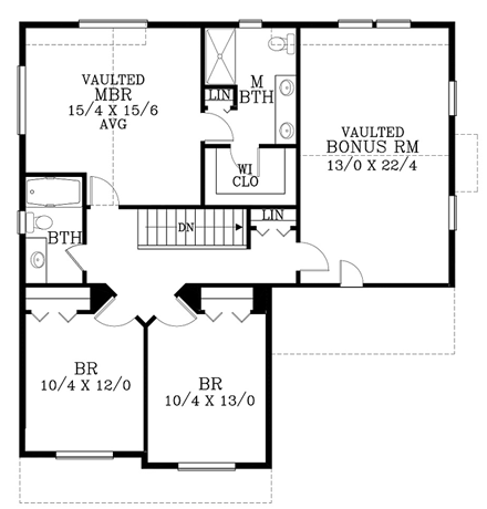Craftsman, European, Tudor House Plan 44647 with 3 Beds, 3 Baths, 2 Car Garage Second Level Plan