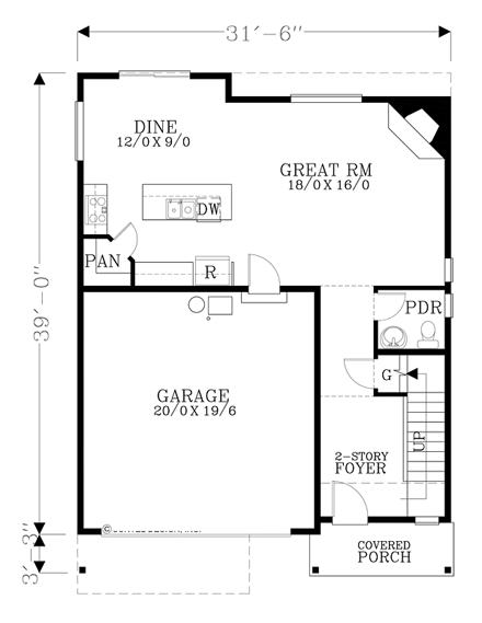 Craftsman, Traditional House Plan 44649 with 3 Beds, 3 Baths, 2 Car Garage First Level Plan