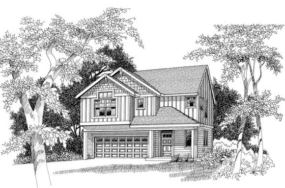 Craftsman, Traditional House Plan 44649 with 3 Beds, 3 Baths, 2 Car Garage Elevation