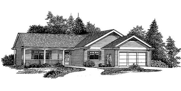 Ranch, Traditional House Plan 44659 with 3 Beds, 2 Baths Elevation