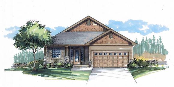 Bungalow, Cabin, Cottage, Country, Craftsman, Traditional House Plan 44662 with 3 Beds, 2 Baths, 2 Car Garage Elevation
