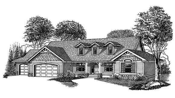 Country, Craftsman, Ranch House Plan 44664 with 3 Beds, 3 Baths, 3 Car Garage Elevation