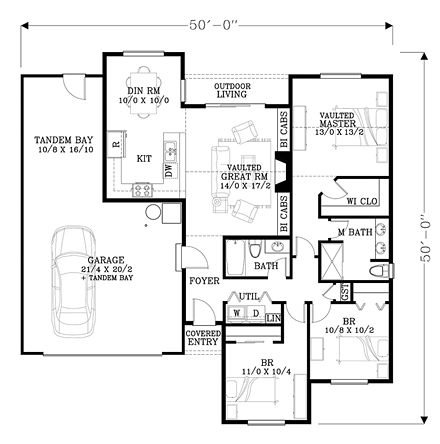 Ranch, Traditional House Plan 44667 with 3 Beds, 2 Baths, 3 Car Garage First Level Plan