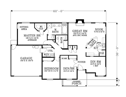 Cottage, Ranch, Traditional House Plan 44668 with 3 Beds, 2 Baths, 2 Car Garage First Level Plan