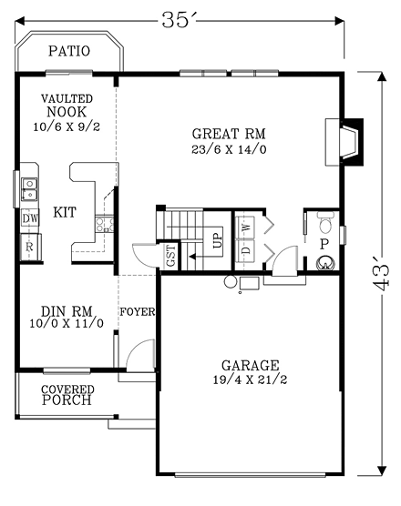 Craftsman, Traditional House Plan 44672 with 3 Beds, 3 Baths, 2 Car Garage First Level Plan