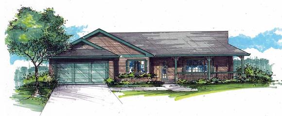 Country, Ranch, Traditional House Plan 44677 with 3 Beds, 2 Baths, 2 Car Garage Elevation