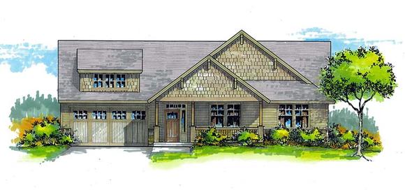 Cottage, Country, Craftsman, Ranch, Traditional House Plan 44688 with 3 Beds, 2 Baths, 2 Car Garage Elevation