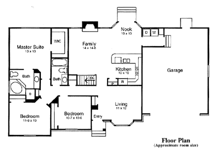 Ranch House Plan 44802 with 3 Beds, 2 Baths, 2 Car Garage First Level Plan