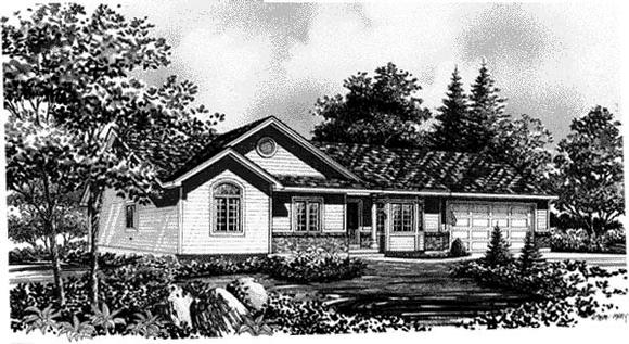 Ranch House Plan 44802 with 3 Beds, 2 Baths, 2 Car Garage Elevation