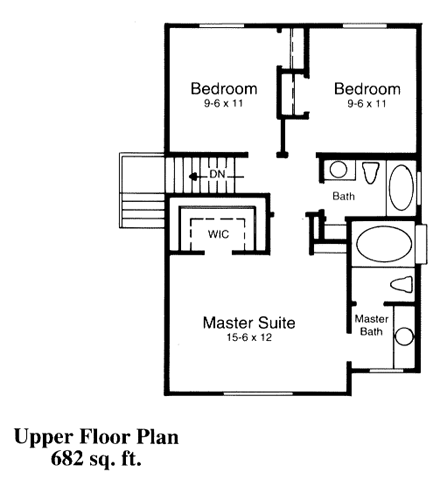 European House Plan 44803 with 3 Beds, 3 Baths, 2 Car Garage Second Level Plan