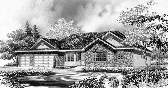 Ranch House Plan 44804 with 3 Beds, 2 Baths, 3 Car Garage Elevation