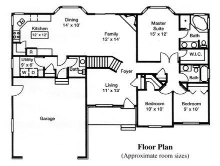 Ranch House Plan 44805 with 3 Beds, 3 Baths, 2 Car Garage First Level Plan