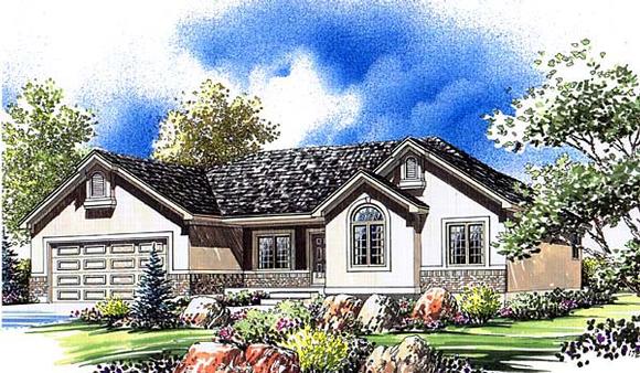 Ranch House Plan 44805 with 3 Beds, 3 Baths, 2 Car Garage Elevation