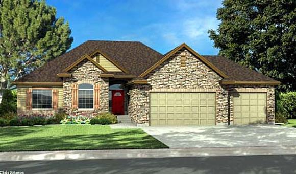 Ranch House Plan 44806 with 3 Beds, 2 Baths, 2 Car Garage Elevation