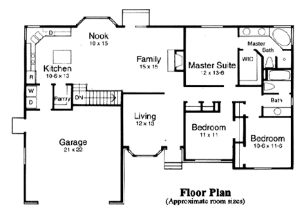 Traditional House Plan 44807 with 3 Beds, 2 Baths, 2 Car Garage First Level Plan