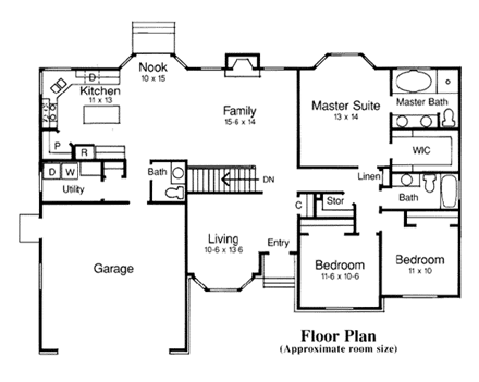 Traditional House Plan 44808 with 3 Beds, 3 Baths, 2 Car Garage First Level Plan