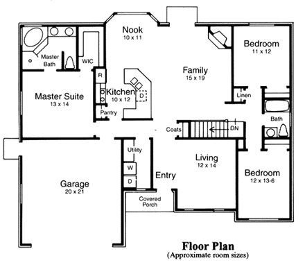 Traditional House Plan 44809 with 3 Beds, 2 Baths, 2 Car Garage First Level Plan