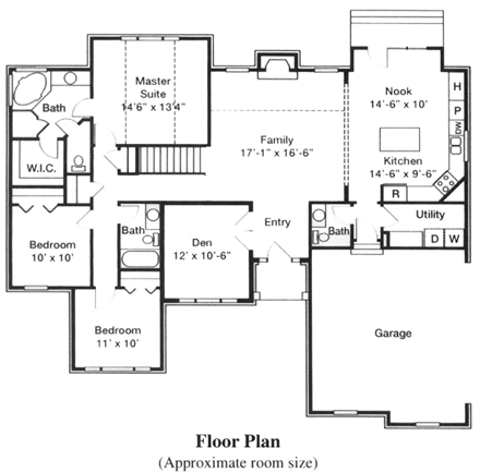 European House Plan 44810 with 3 Beds, 3 Baths, 2 Car Garage First Level Plan