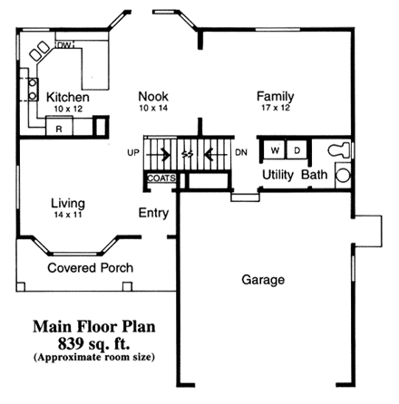European House Plan 44811 with 4 Beds, 3 Baths, 2 Car Garage First Level Plan