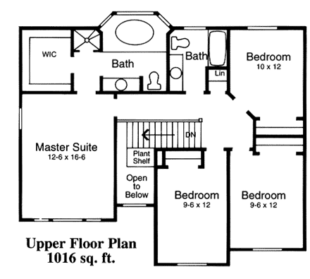 European House Plan 44811 with 4 Beds, 3 Baths, 2 Car Garage Second Level Plan