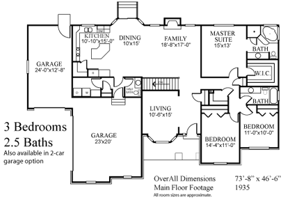 Craftsman, European House Plan 44813 with 3 Beds, 3 Baths, 3 Car Garage First Level Plan