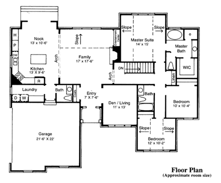 European House Plan 44814 with 3 Beds, 3 Baths, 2 Car Garage First Level Plan