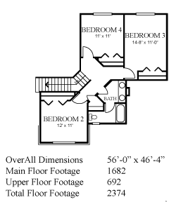 Craftsman House Plan 44815 with 4 Beds, 3 Baths, 2 Car Garage Second Level Plan