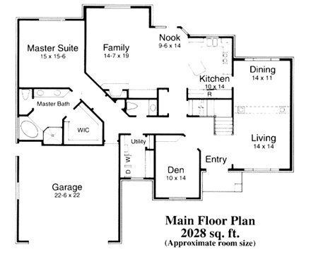 European House Plan 44816 with 4 Beds, 3 Baths, 2 Car Garage First Level Plan