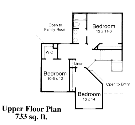 European House Plan 44816 with 4 Beds, 3 Baths, 2 Car Garage Second Level Plan