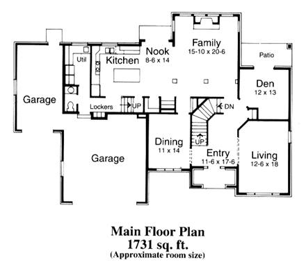 European House Plan 44817 with 4 Beds, 4 Baths, 3 Car Garage First Level Plan