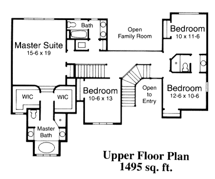 European House Plan 44817 with 4 Beds, 4 Baths, 3 Car Garage Second Level Plan