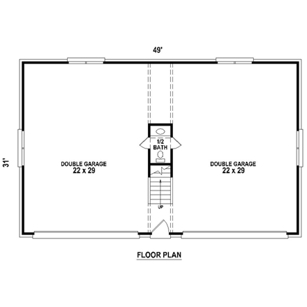 4 Car Garage Apartment Plan 44906 with 1 Beds, 2 Baths First Level Plan