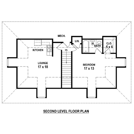 4 Car Garage Apartment Plan 44906 with 1 Beds, 2 Baths Second Level Plan