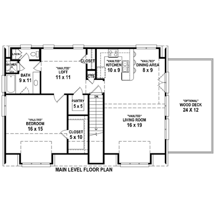 House Plan 44913 with 1 Beds, 2 Baths, 3 Car Garage First Level Plan