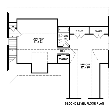 Traditional 6 Car Garage Apartment Plan 44914 with 1 Beds, 2 Baths Second Level Plan