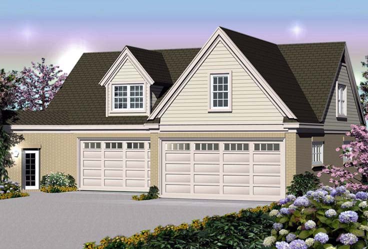 Traditional 6 Car Garage Apartment Plan 44914 with 1 Beds, 2 Baths Elevation