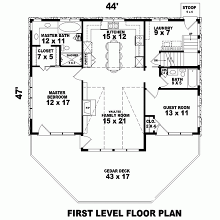 Country House Plan 44919 with 3 Beds, 3 Baths, 2 Car Garage First Level Plan