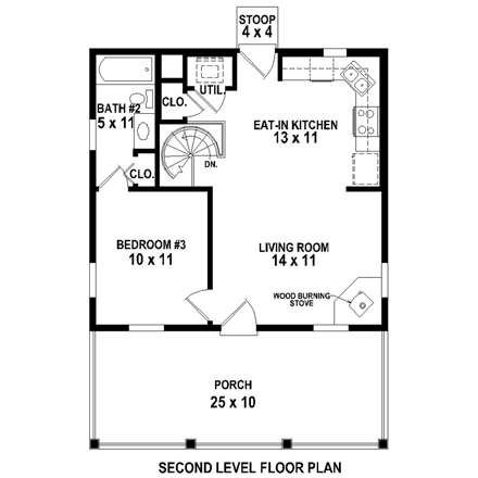 Traditional House Plan 44920 with 3 Beds, 2 Baths Second Level Plan