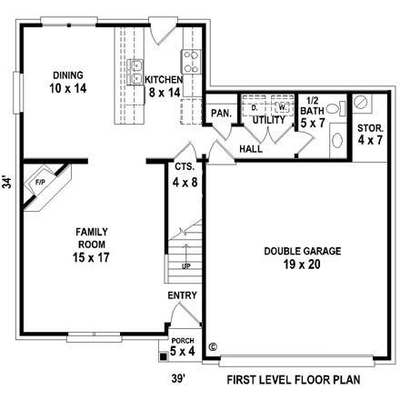 French Country House Plan 44921 with 3 Beds, 3 Baths, 2 Car Garage First Level Plan