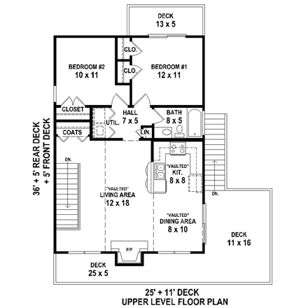 Traditional House Plan 44924 with 2 Beds, 1 Baths, 2 Car Garage Second Level Plan