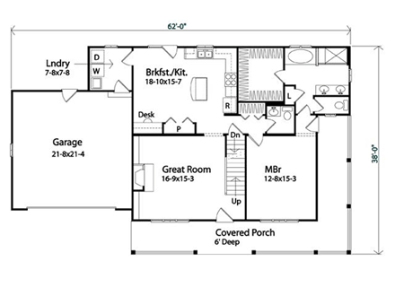 Country, Traditional House Plan 45103 with 3 Beds, 3 Baths, 2 Car Garage First Level Plan