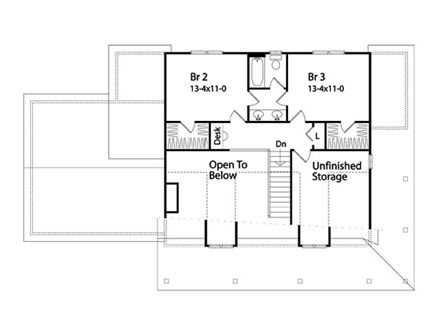 Country, Traditional House Plan 45103 with 3 Beds, 3 Baths, 2 Car Garage Second Level Plan