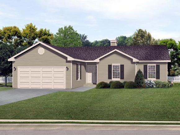 Ranch, Traditional House Plan 45112 with 3 Beds, 2 Baths, 2 Car Garage Elevation